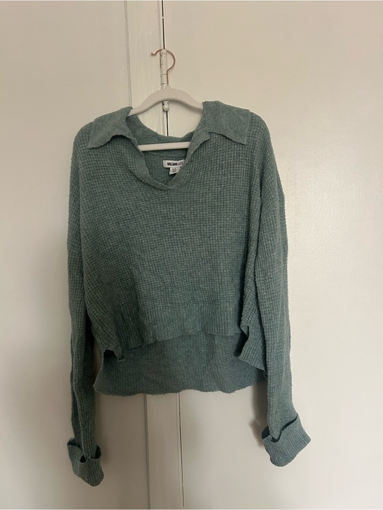William Rast Sweaters - William Rast Sage Green V-Neck Collared Knit Sweater